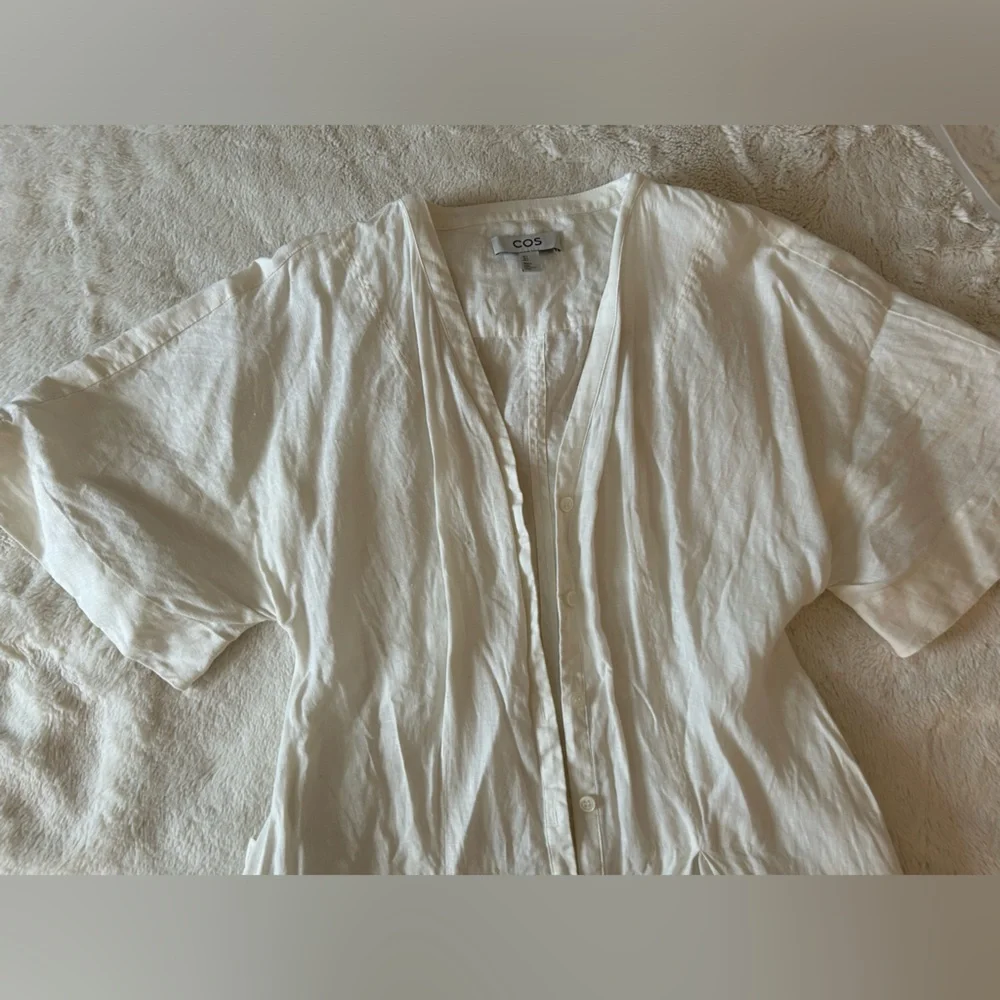 COS White Button-Up Linen Midi Dress - Picture 3 of 3